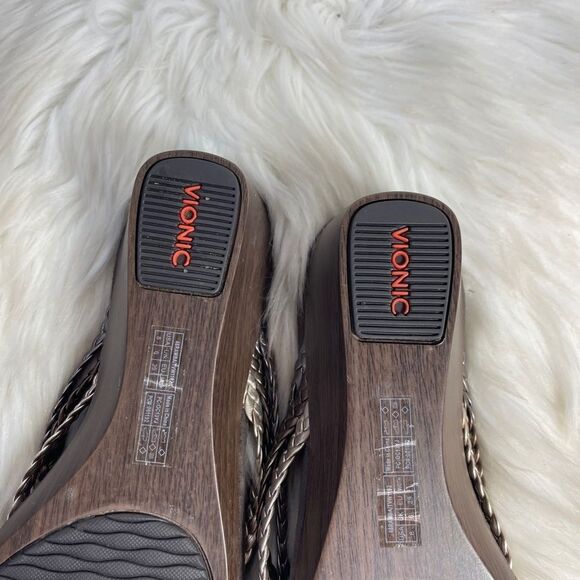 Vionic Ramba Metallic Braided Leather Wedge Thong Sandals Sz 8 - Picture 5 of 6